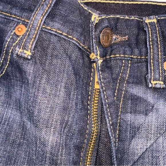 Levi 505 Men's Dark Wash Mid Rise Straight Leg Denim Jeans Size W32 L34 Tall - Picture 8 of 9